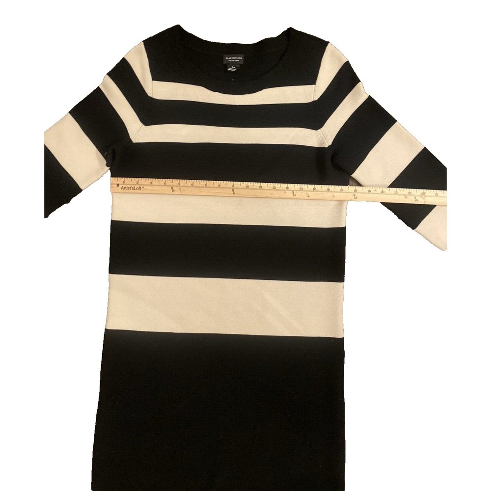 CLUB MONACO Womens Italian Yarn Striped Sweater Dress Black Cream Wool Small - Picture 7 of 8